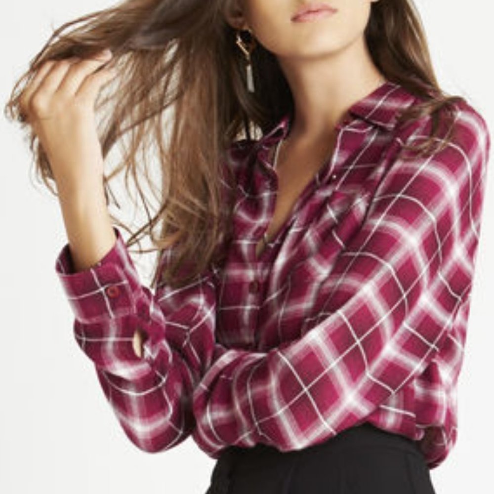 BCBGeneration Woven Rouge Plaid Top